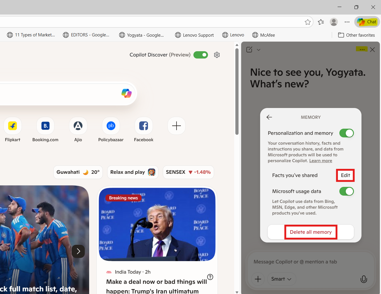 Delete memory from Microsoft edge