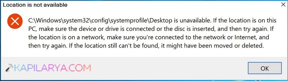 Desktop location is not available error in Windows 11