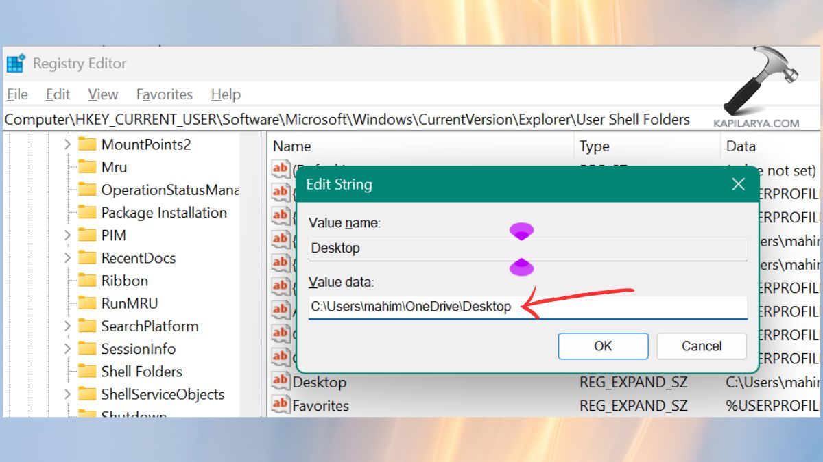 Add the Desktop Location Through Registry Editor