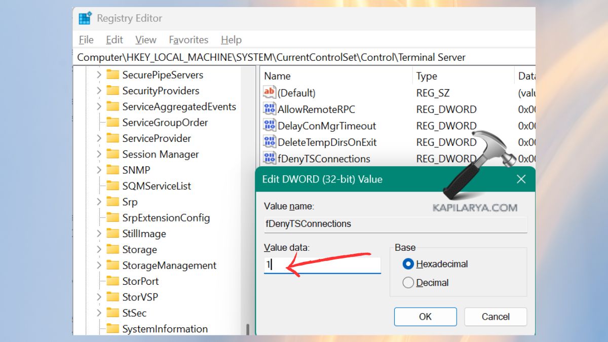 Disable Remote Desktop Using the Registry Editor