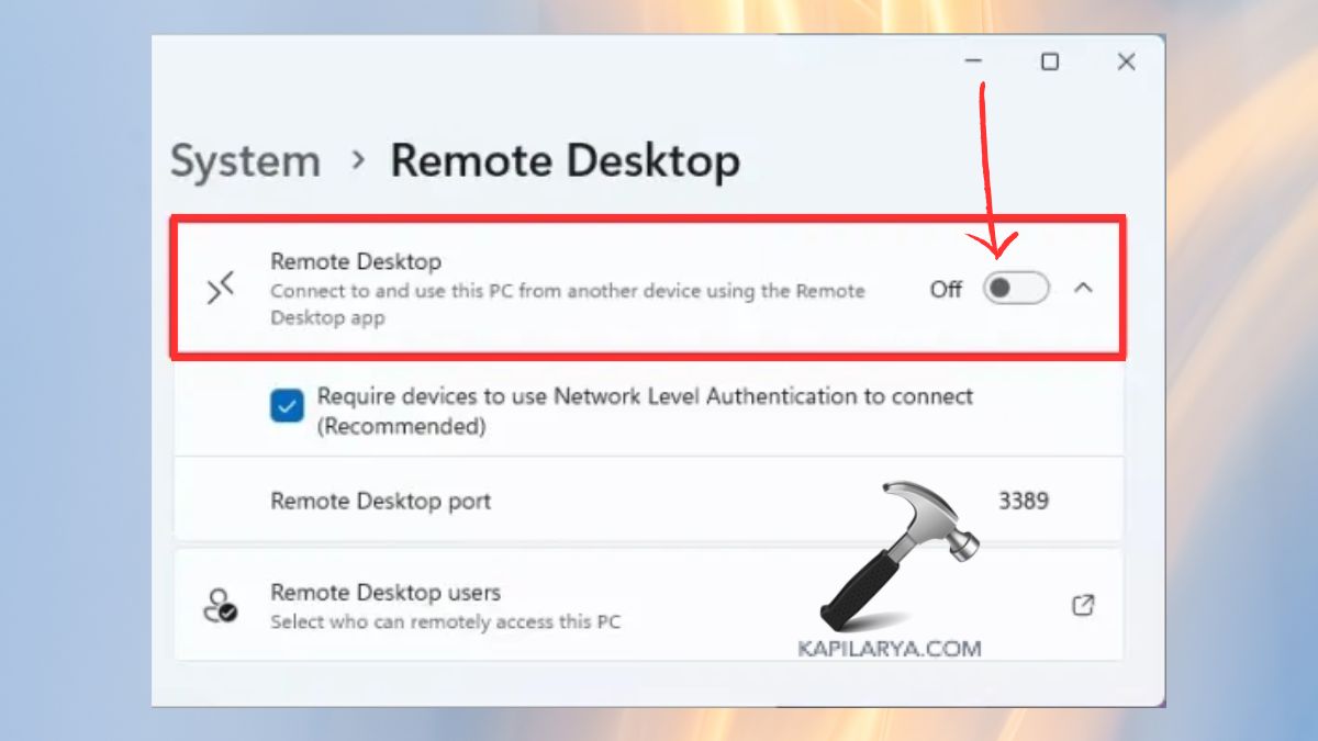 Disable Remote Desktop Using the Settings App