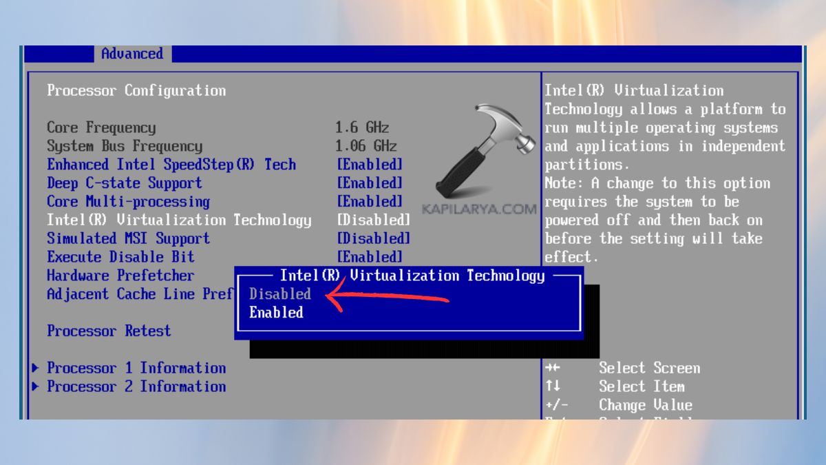 Disable Virtualization Technology in BIOSUEFI