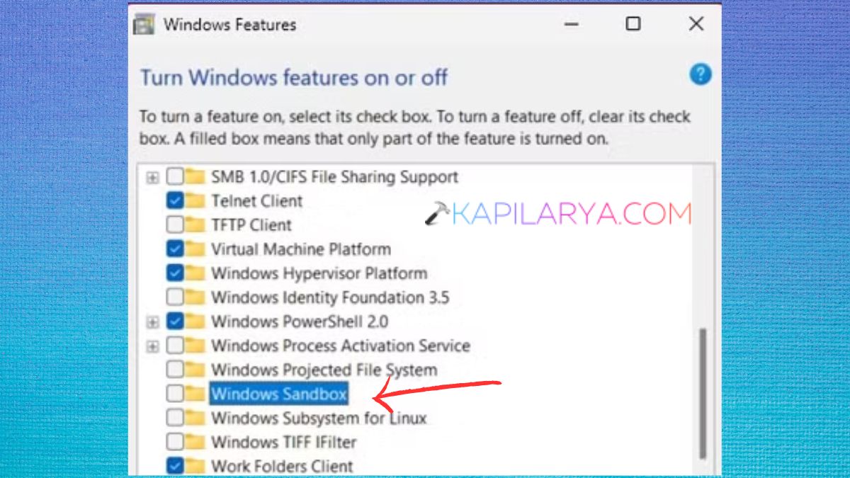Disable Windows Sandbox in Windows Features