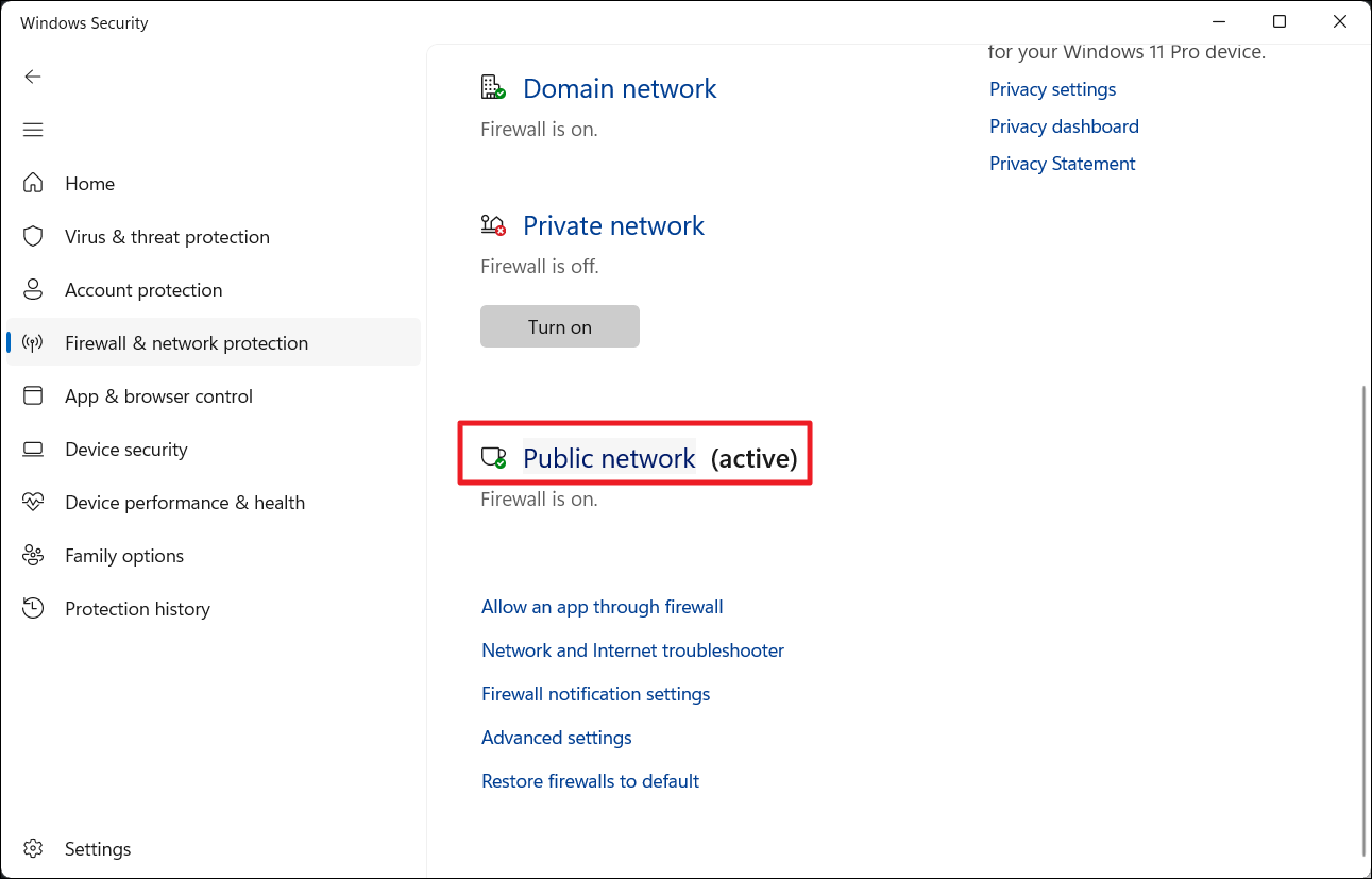 Choose Public network