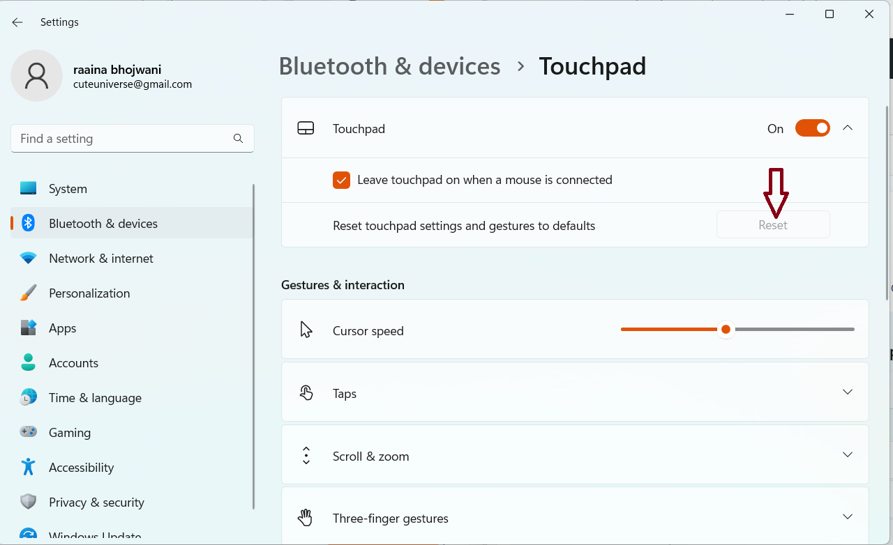 Disable Touchpad gestures in Windows 11