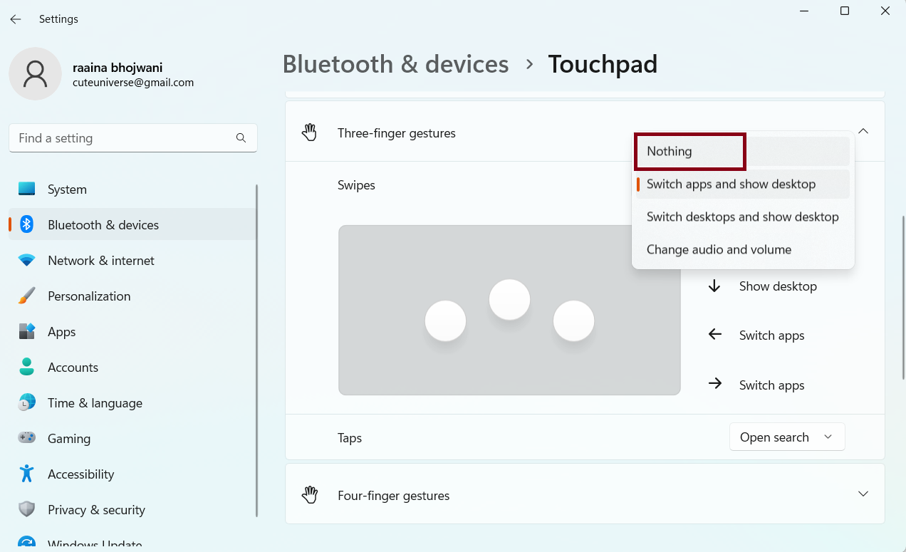 Disable Touchpad Gestures In Windows 11