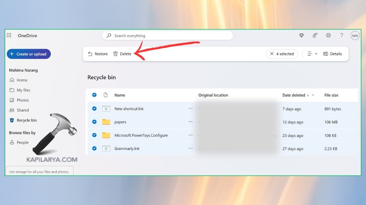 Empty the Recycle Bin to Free Up Storage