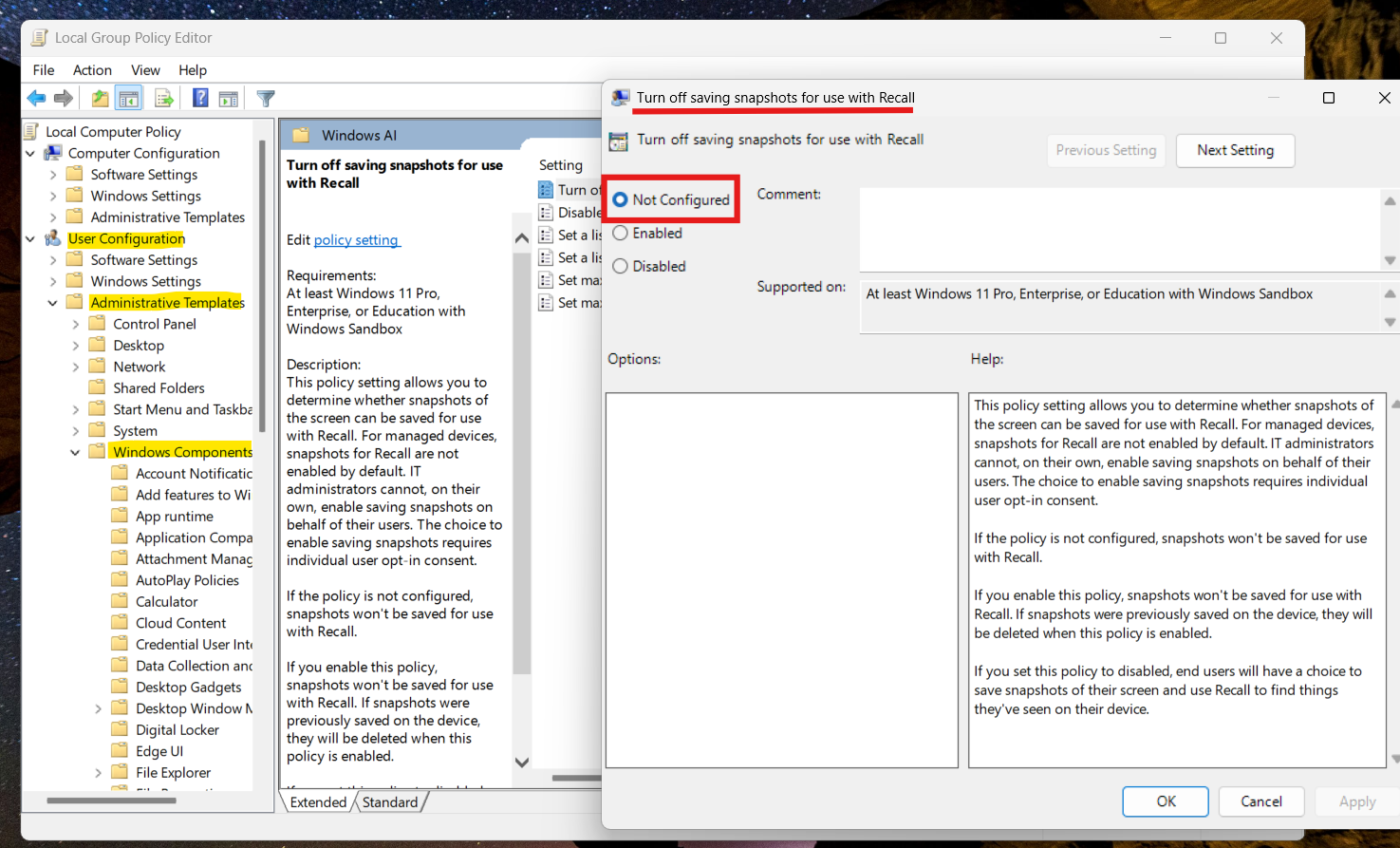 Enable Snapshot Saving: can’t access Recall right now