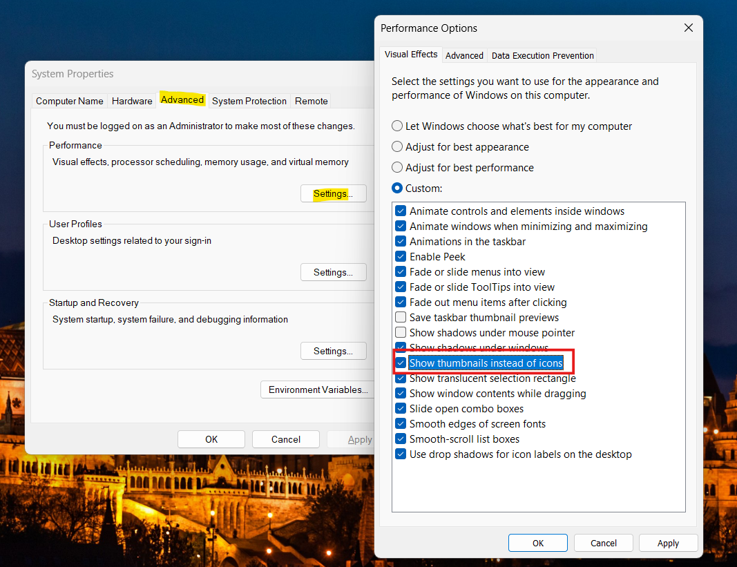 Enable Thumbnail Previews: Thumbnails not showing in Windows 11