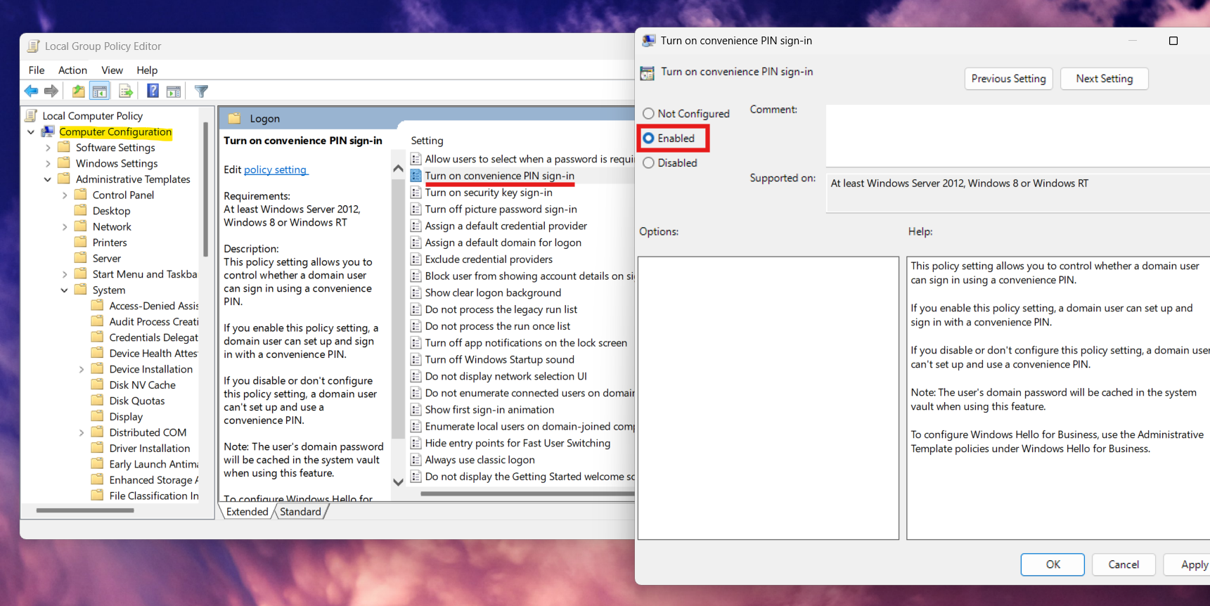 Enable Windows Hello via Group Policy: Can’t Set Up PIN in Windows 11