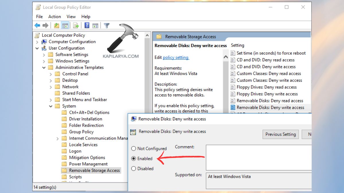 Enable entry Removable Disks Deny Write Access