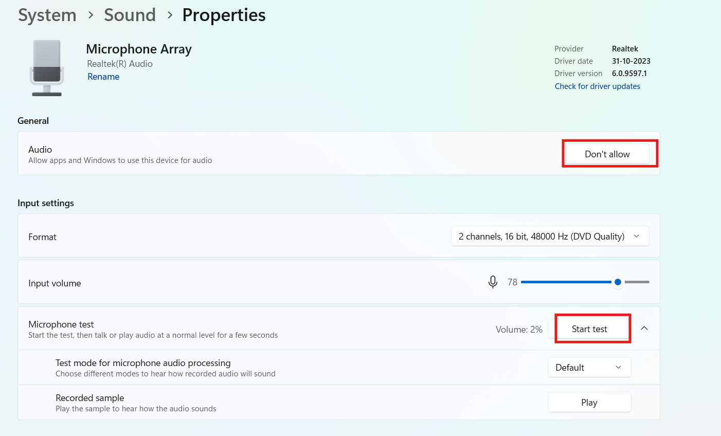 Enable input audio: microphone not detected in Windows 11