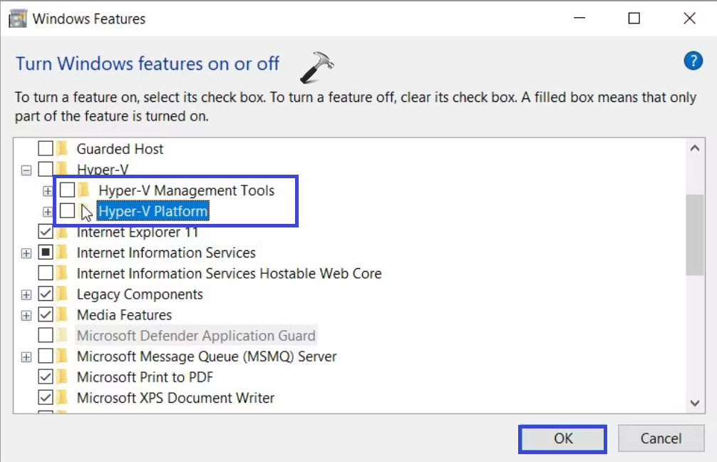 Expand Hyper-V option