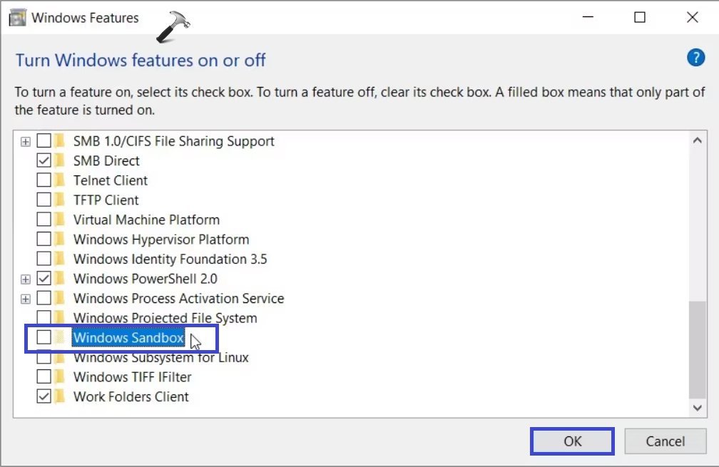 Disable Windows Sandbox