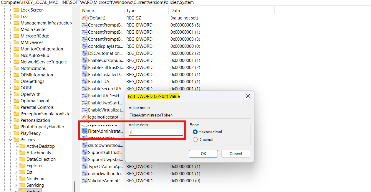 FilterAdministratorToken: SystemSettingsAdminFlows.exe error Windows 11