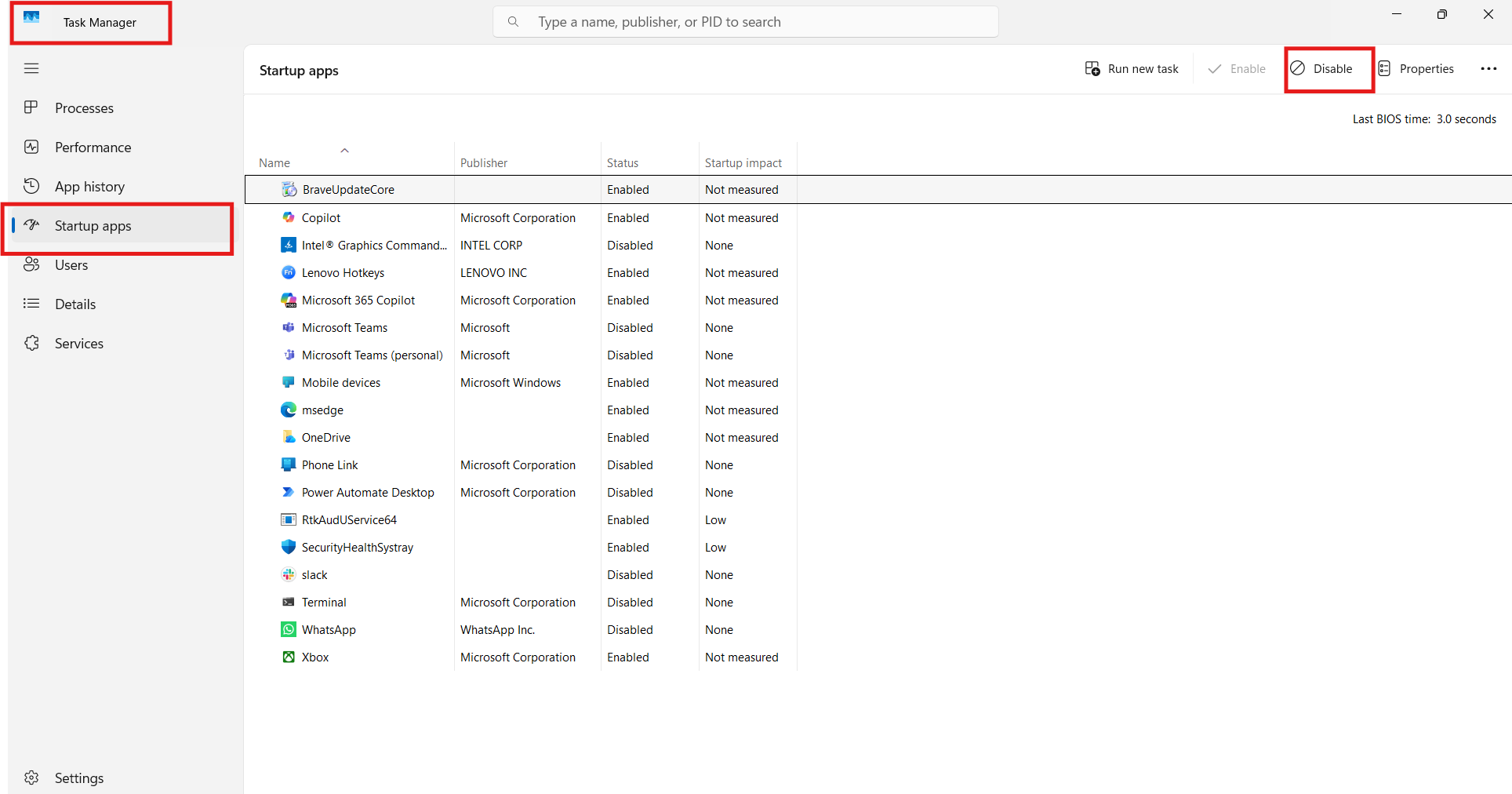 Disable startup items
