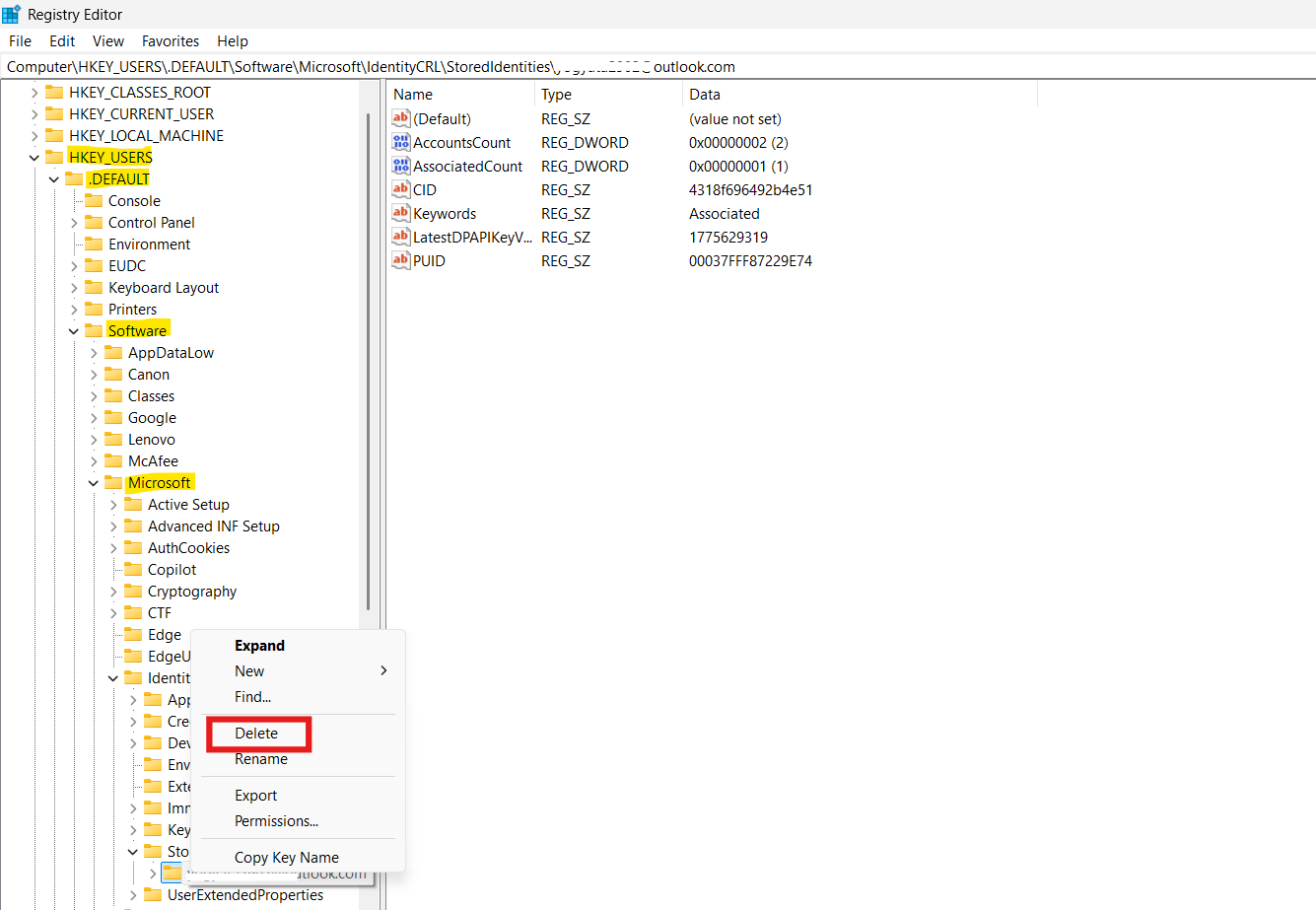 Fix User Profile via Registry Editor