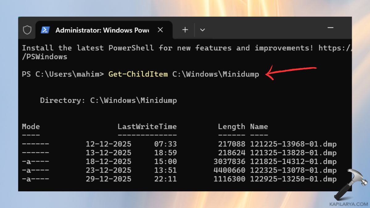 Get ChildItem Minidump Fix BSOD IRQL_NOT_LESS_OR_EQUAL in Windows 11