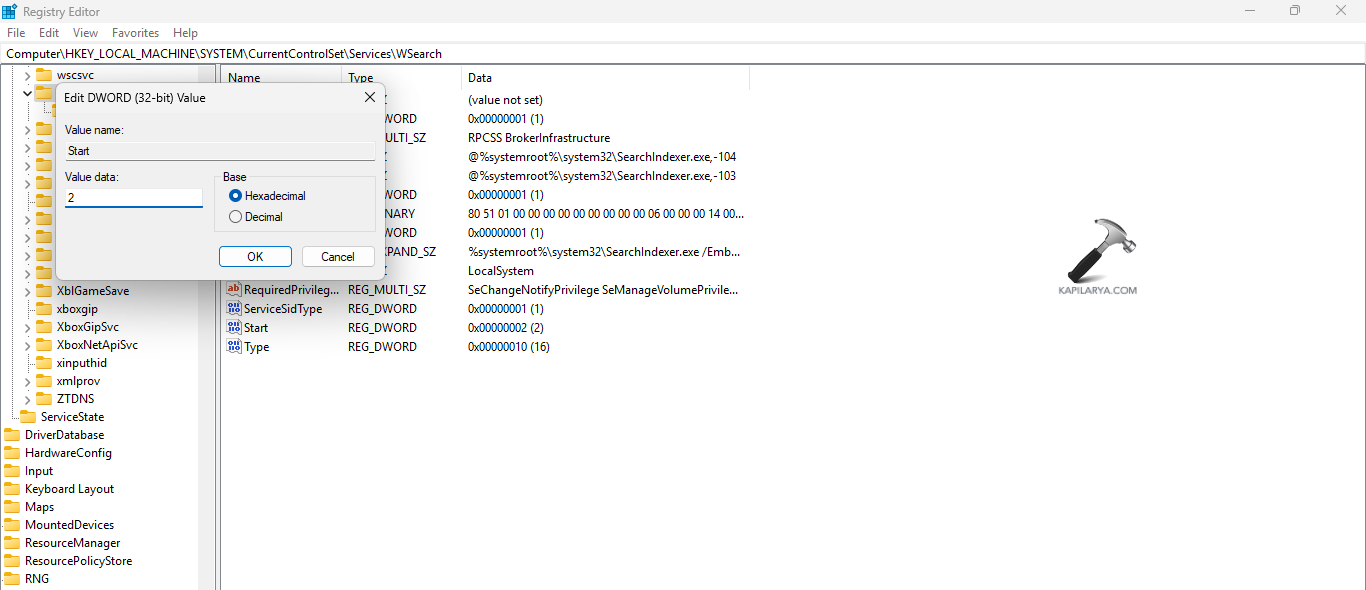 Setting the value of registry