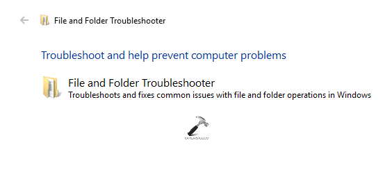 Opening the File and Folder Troubleshooter