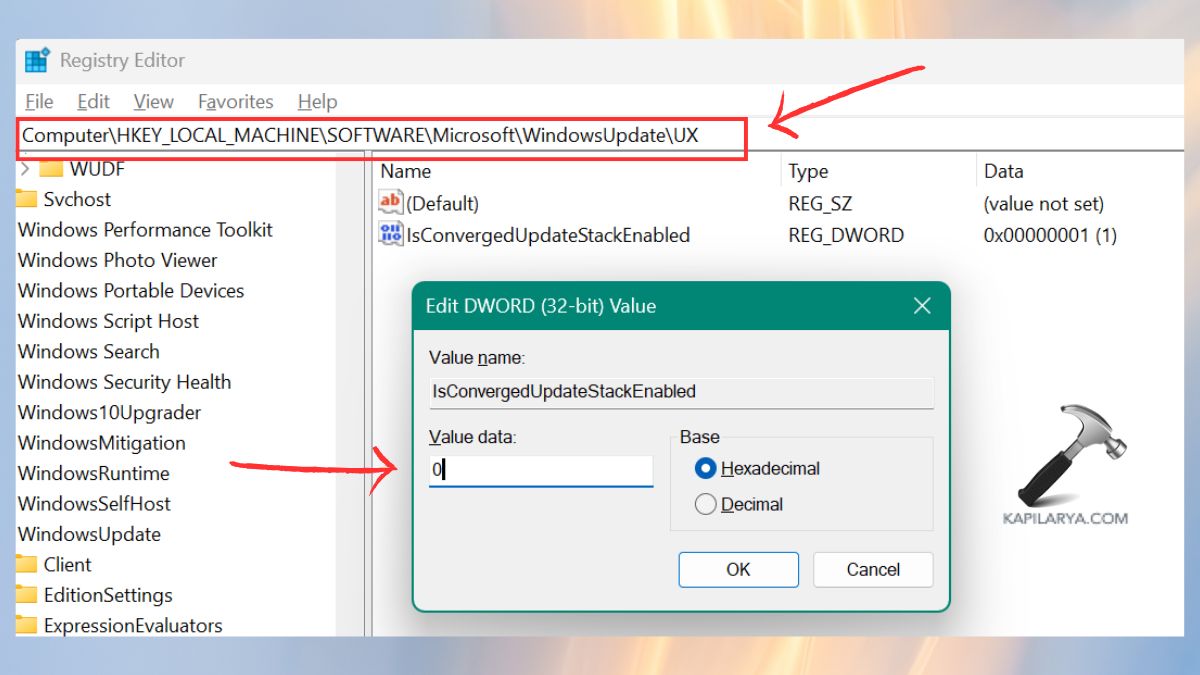 IsConvergedUpdateStackEnabled Registry Editor