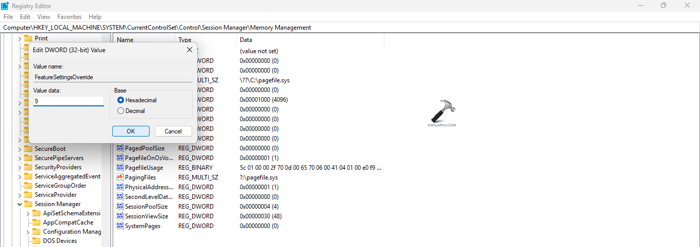 Changing the value data of FeaturesSettingsOverride