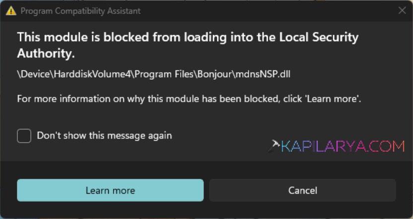 This module is blocked from loading into Local Security Authority