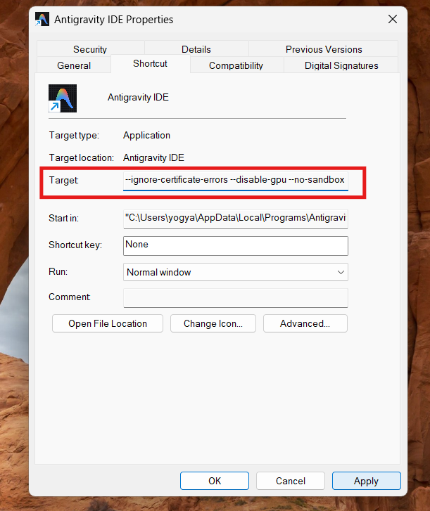 Launch IDE using the Modified Shortcut
