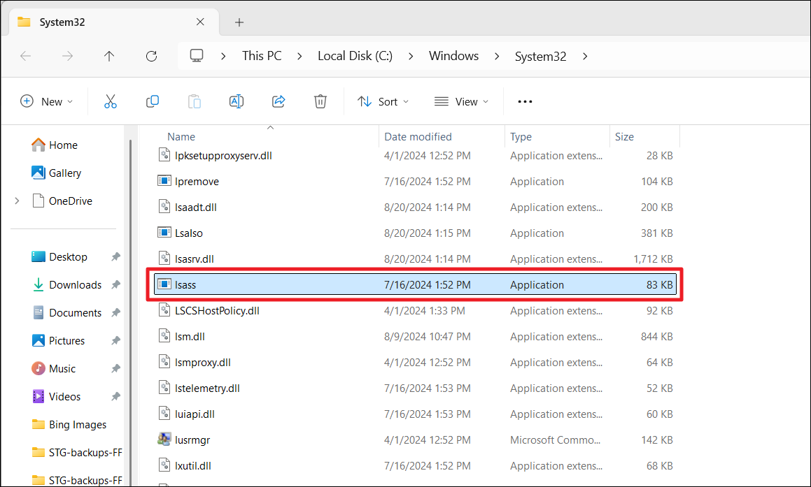 check the lsass file
