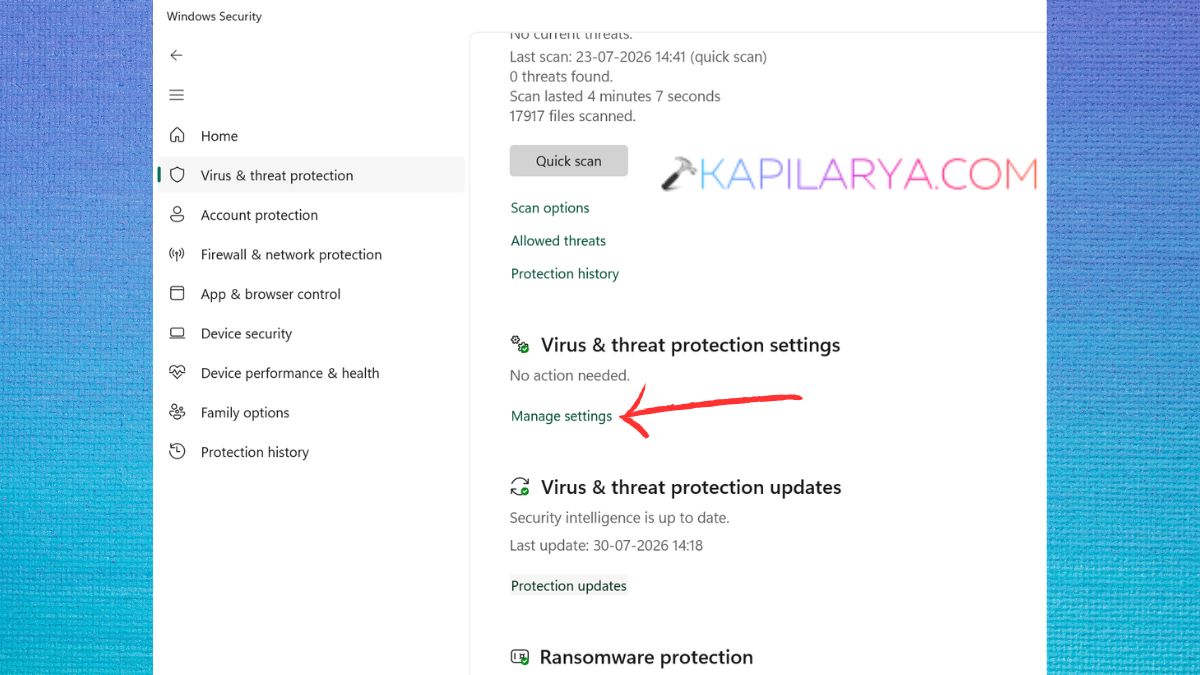 Manage settings