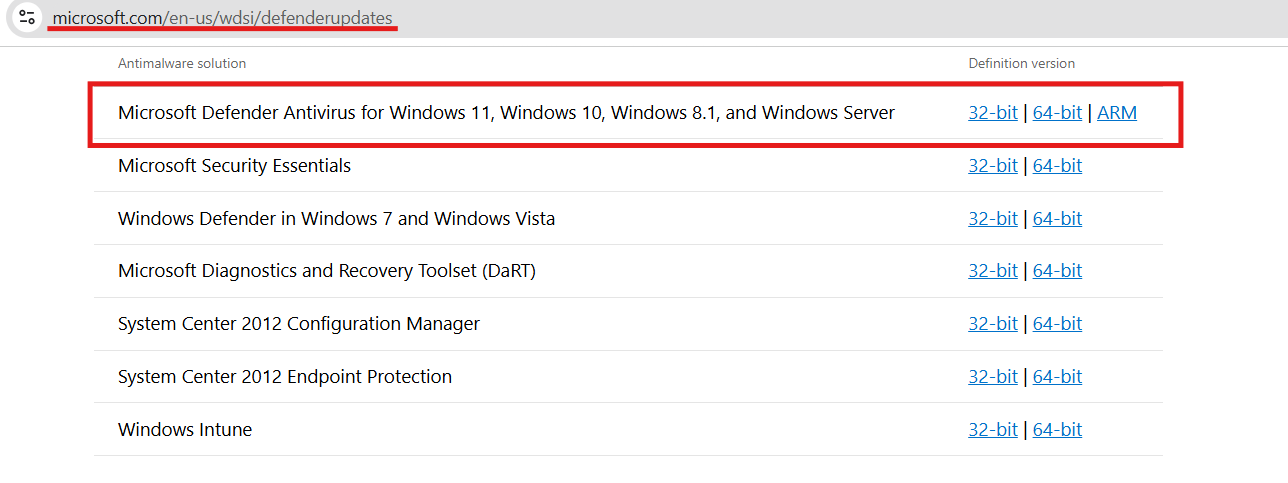 Manually Download Defender Updates