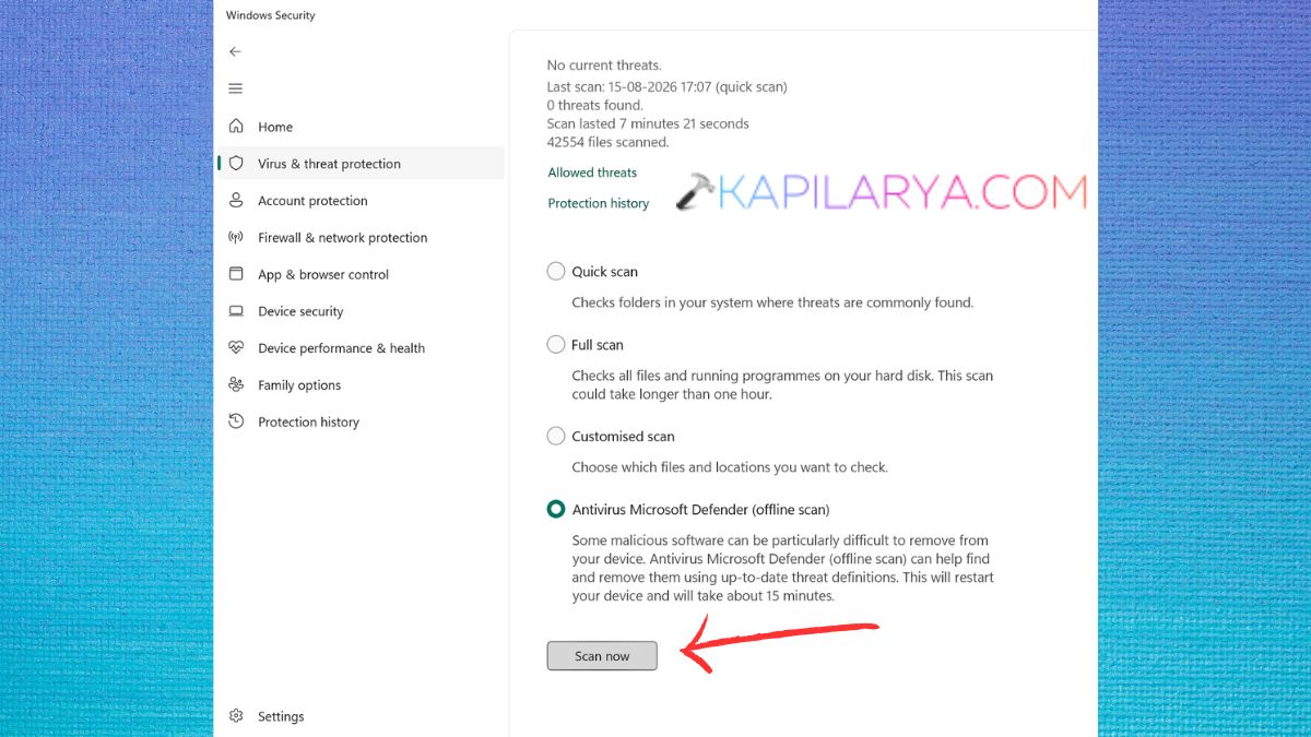 Microsoft Defender Antivirus offline scan Fix Windows Security Offline Scan not working