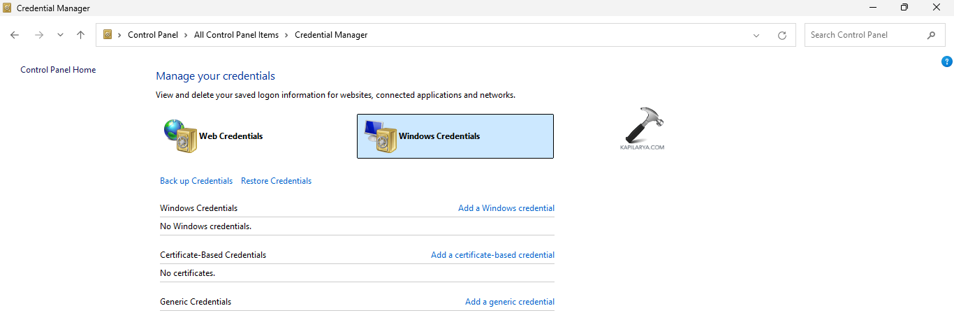 Opening Windows Credential