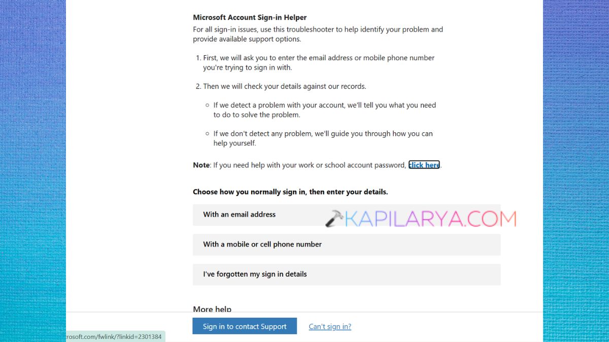 Microsoft account sign-in helper fix Microsoft account creation has been blocked error