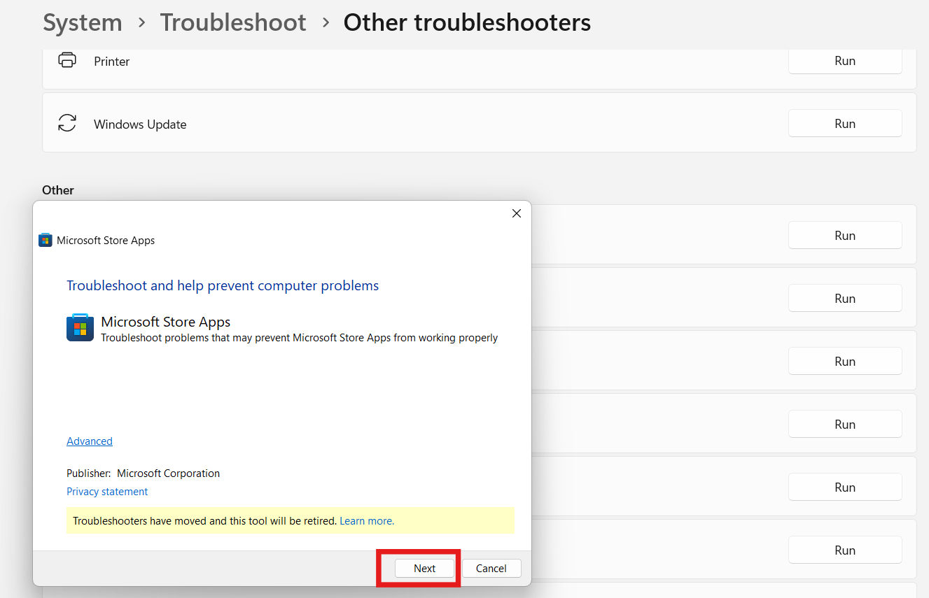 Microsoft store troubleshooter: There Has Been an Error in Microsoft Store