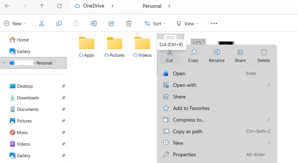 Move to local directory: Remove Red X Icon on Files in Windows 11