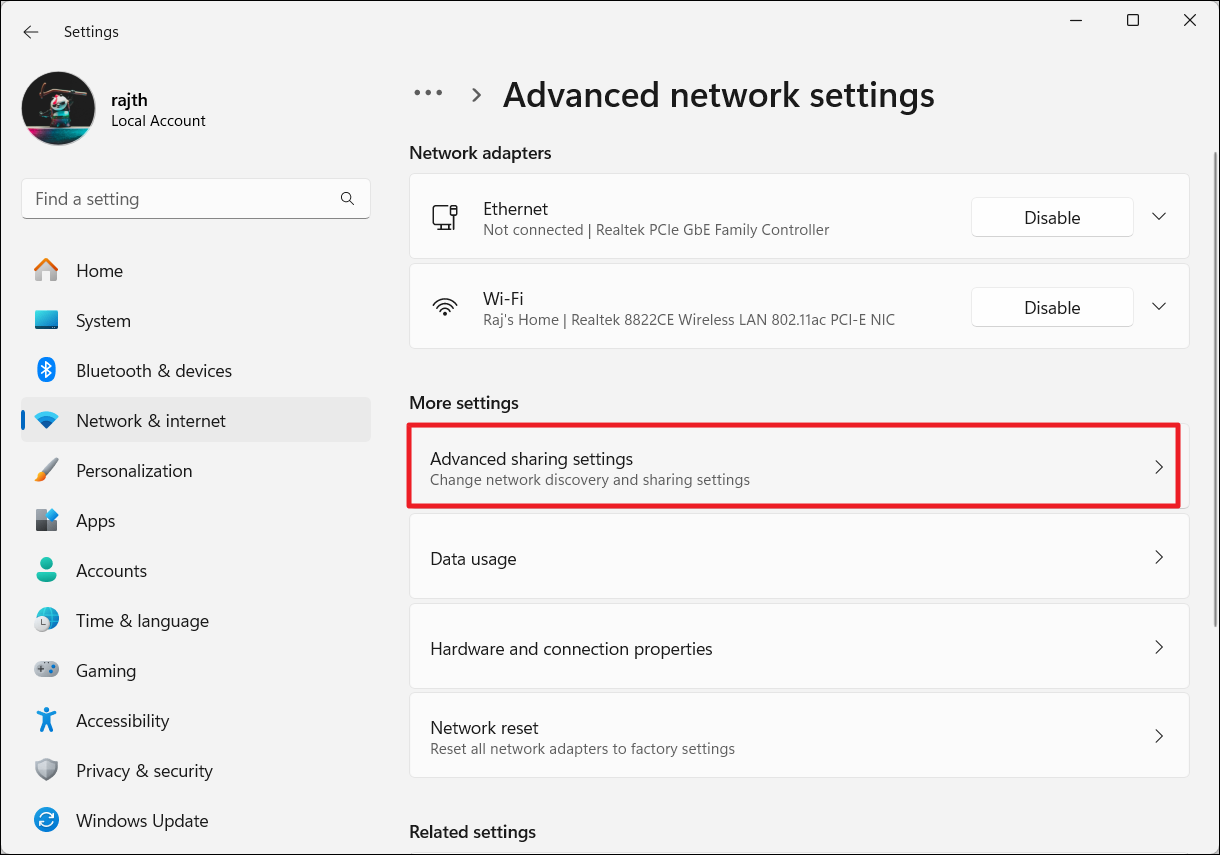 Advanced sharing settings