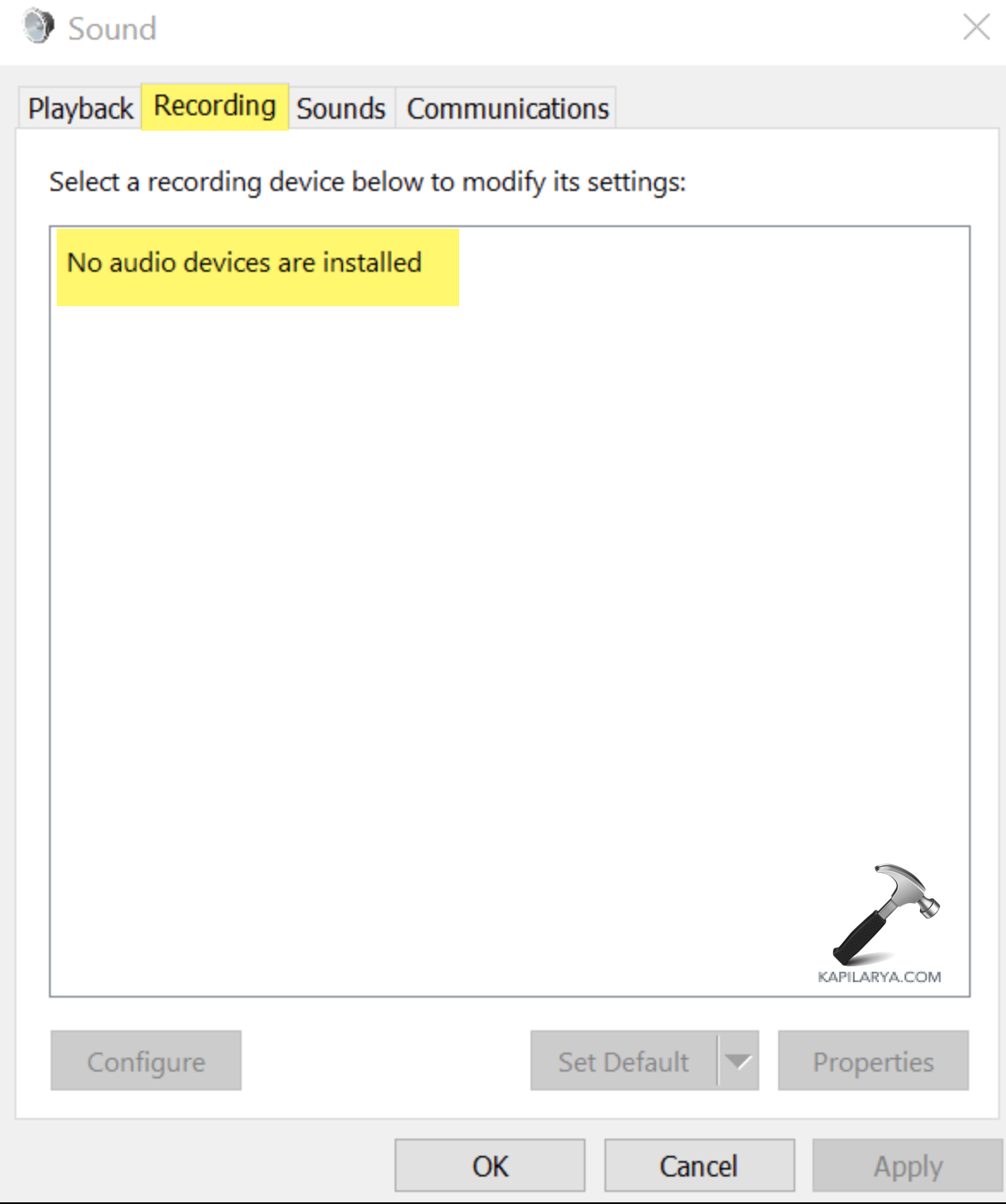 No audio input device in Windows 11