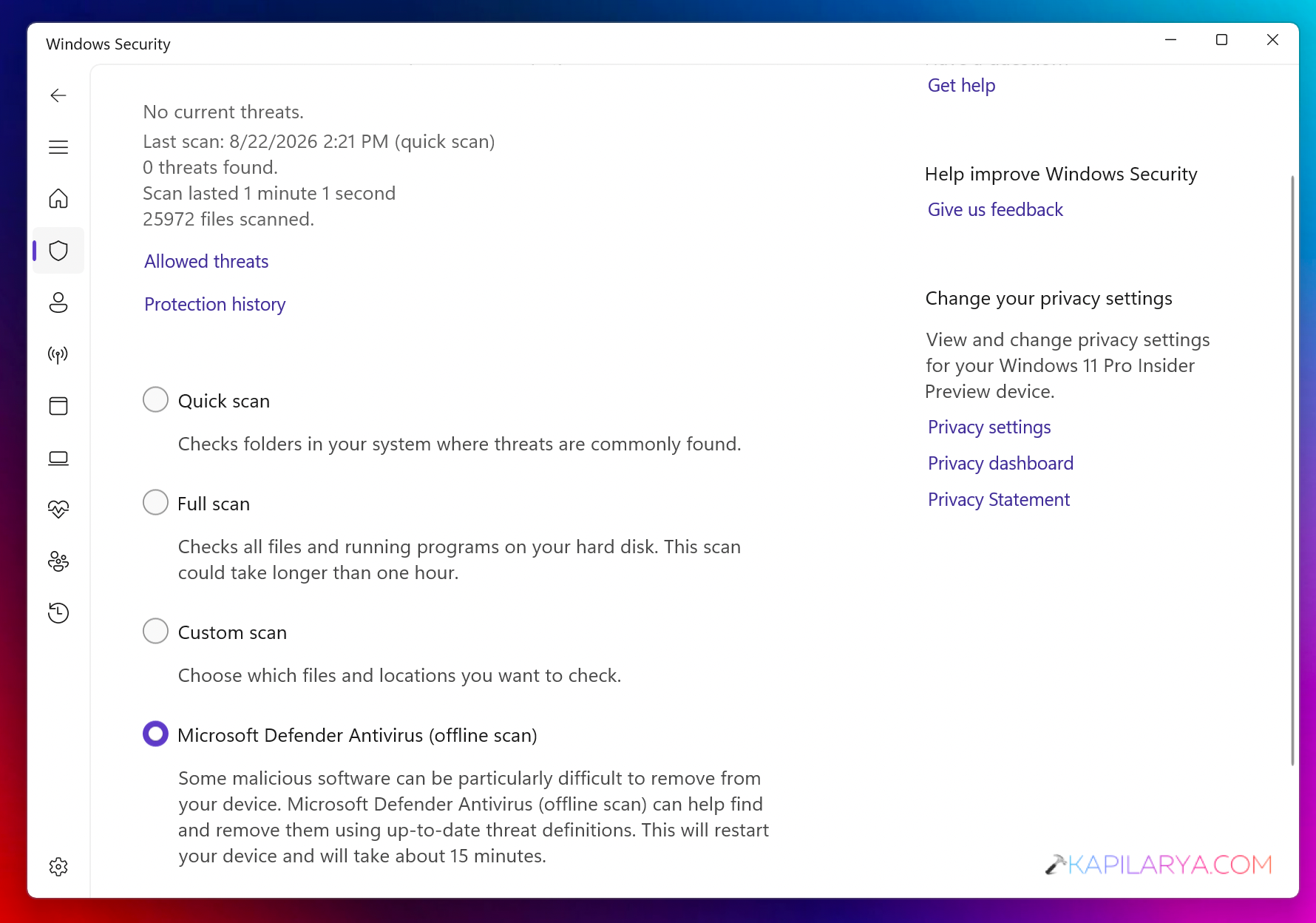 Windows Security Offline Scan