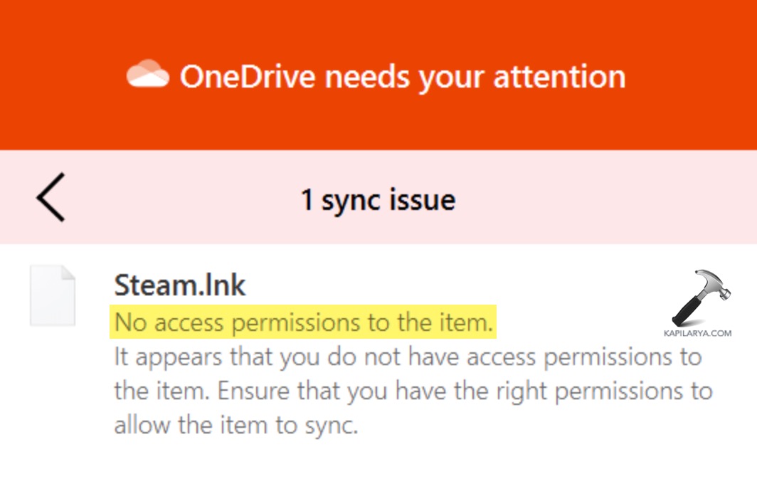 No access permissions to the item in OneDrive