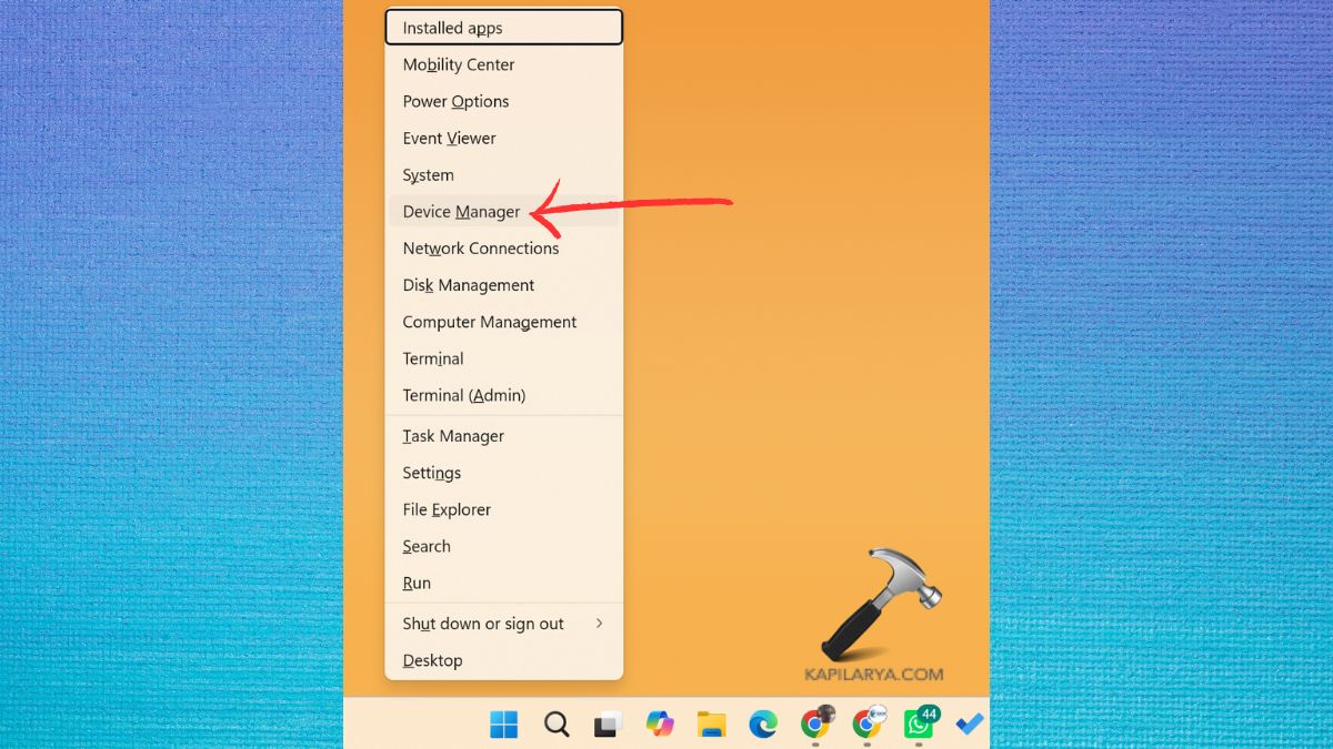 Open Device Manager from win bar
