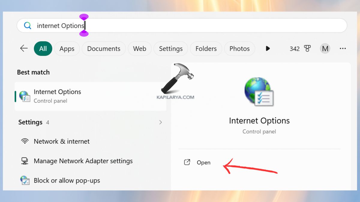 Open Internet Options
