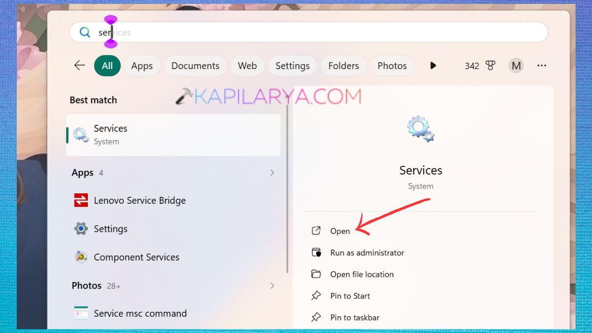 Open Services in windows 11