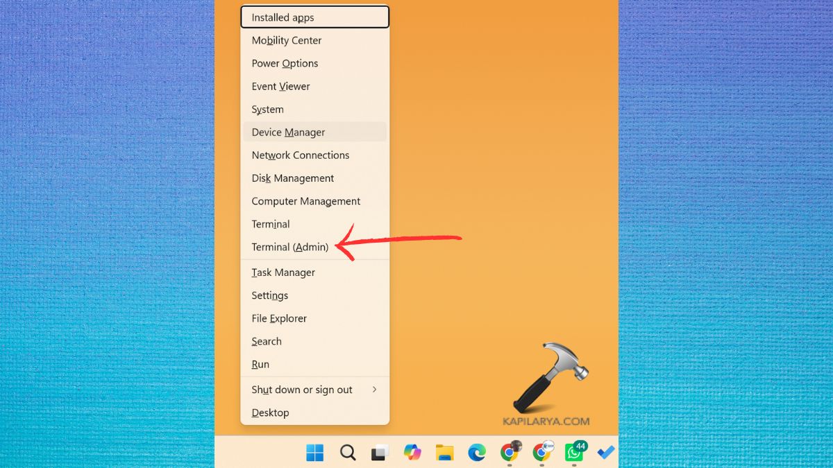 Open Terminal (Admin) from win bar