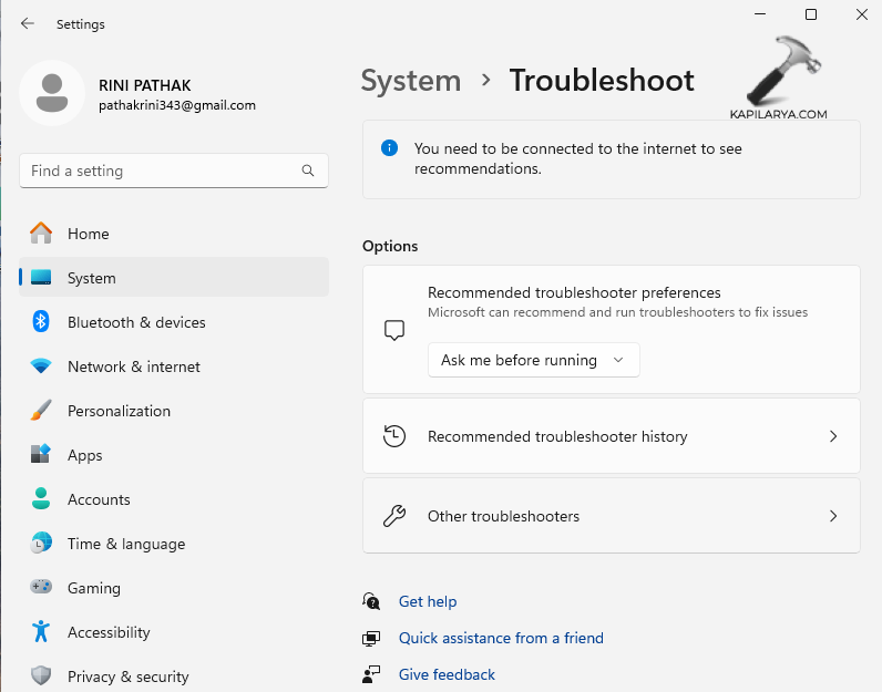 Opening Other troubleshooters
