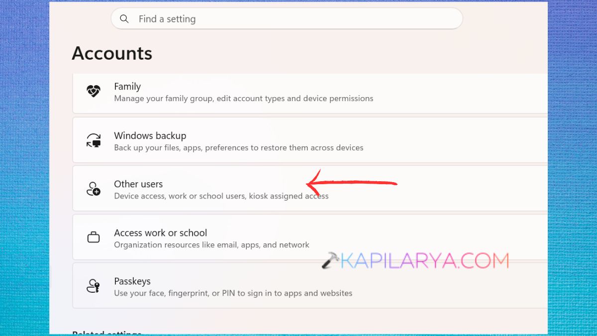 Other users in Account settings