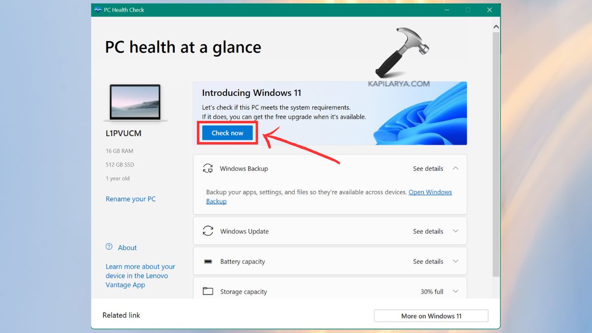 PC health check now Fix Windows 11 Installation Assistant not working