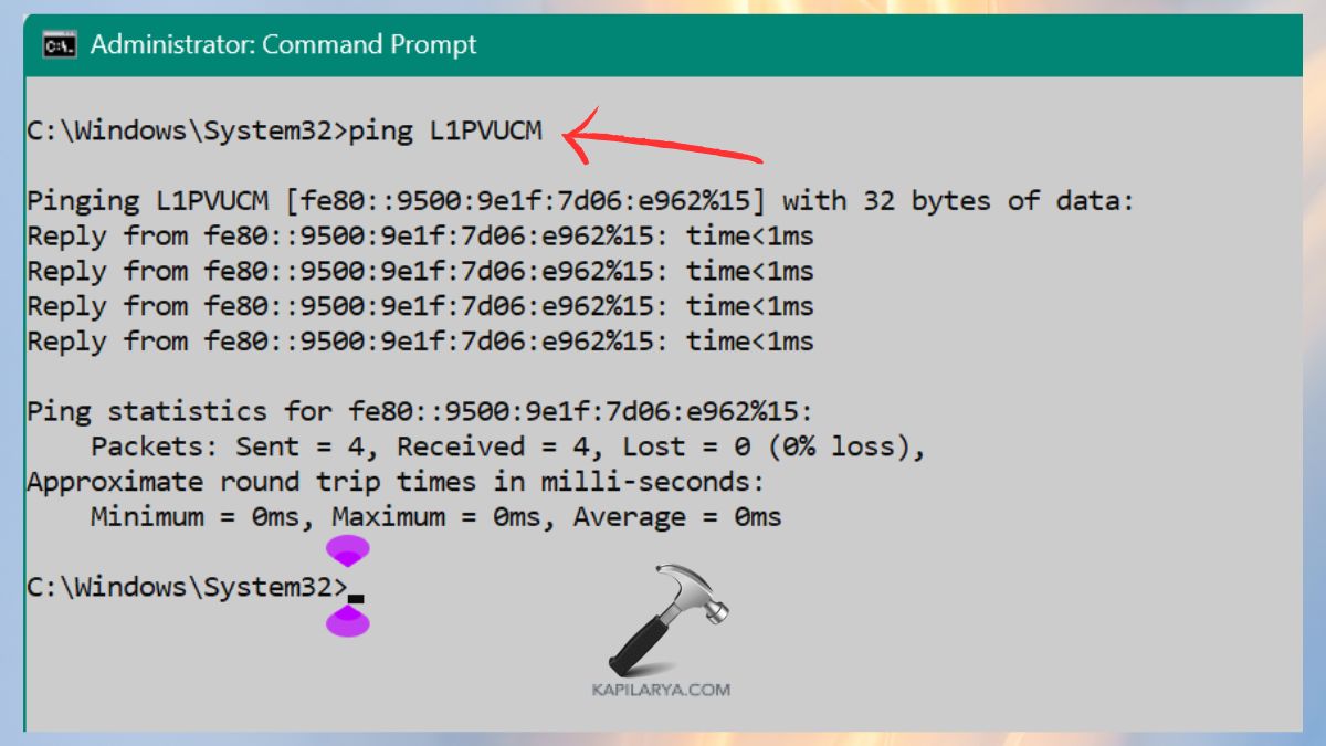 Ping command to ensure the Target Device Is Online and Accessible