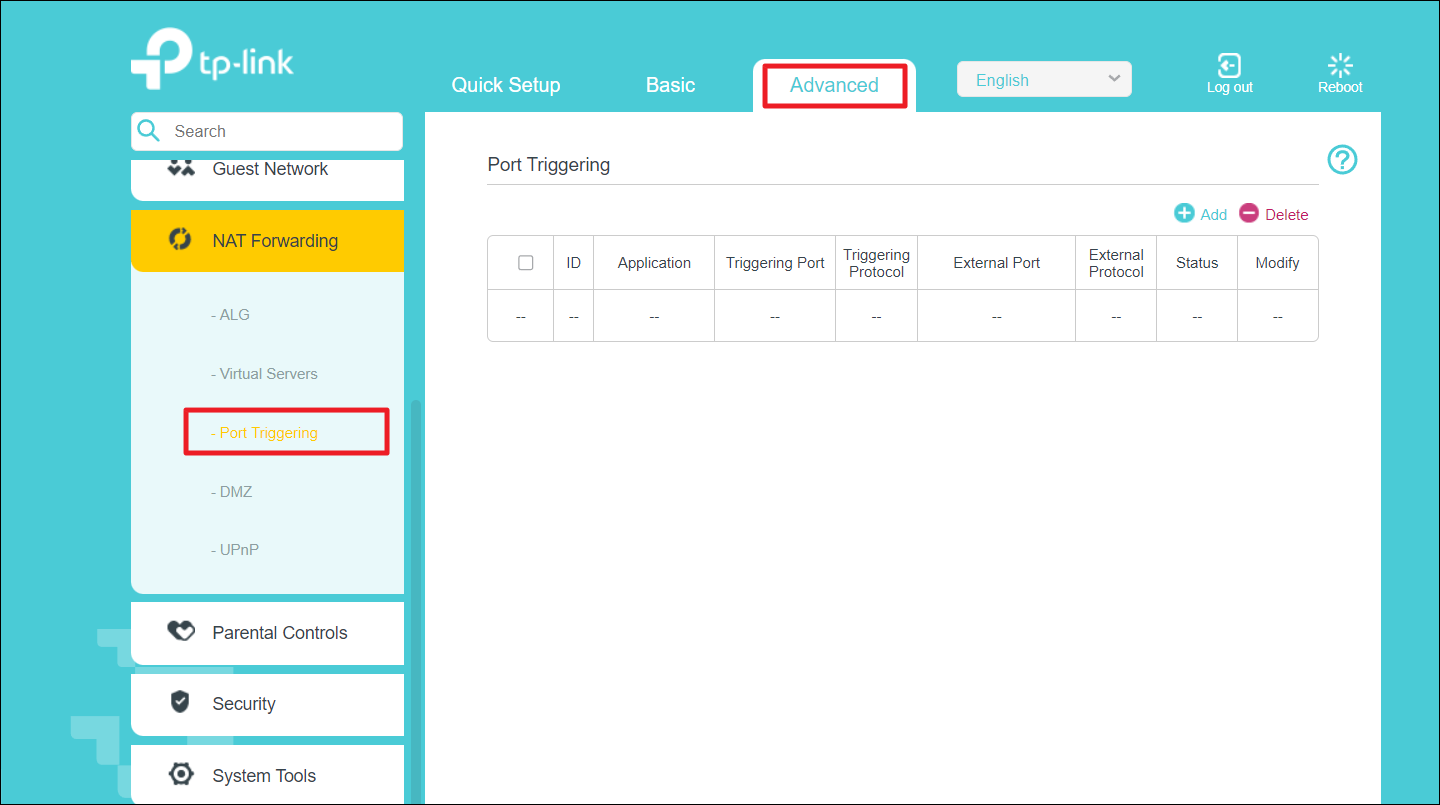 Find Port Forwarding settings
