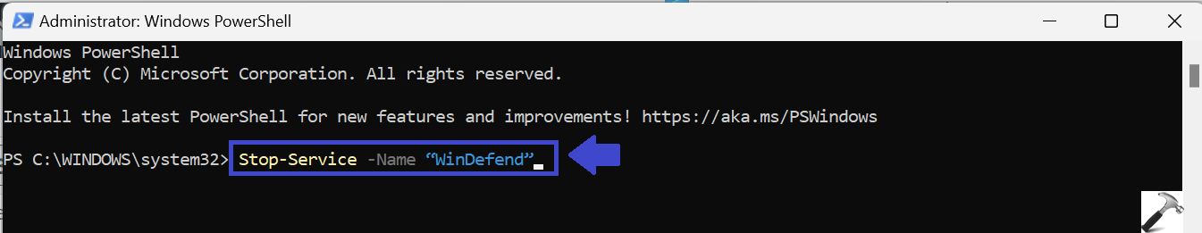 Antimalware Service Executable using PowerShell